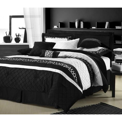 Embedded image Black Bedspread, Black Comforter, White Comforter, Comforter Bedding Sets, Black Bedroom, Bedroom Black, Big Lots, Bed Sets, White Bedding