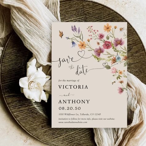 Boho Wildflowers Save The Date Cards. This stylish & elegant save the date cards features gorgeous hand-painted watercolor Wildflowers. Find matching items in the Boho Wildflower Dreams Collection. Elegant Save The Date, Boho Wildflower, Watercolor Wildflowers, May Weddings, Save The Date Postcards, Dream Wedding Ideas Dresses, Date Cards, Wedding Saving, Save The Date Cards