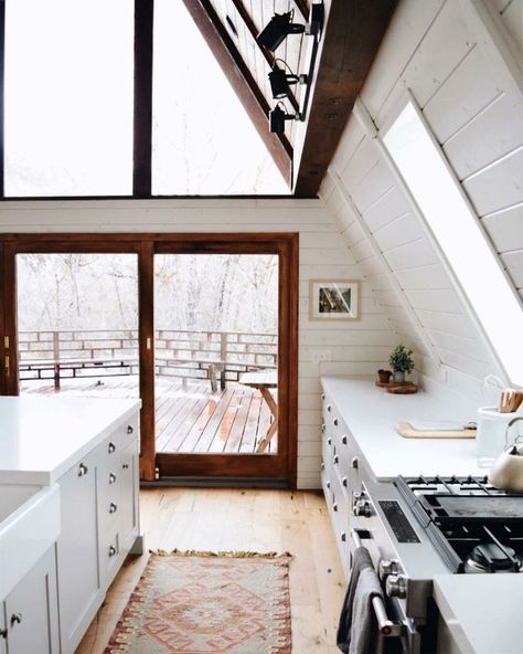 a-frame kitchen A-frame Interior, Frame Kitchen, A Frame Cabins, A Frame Cabin, A Frame House, Cabin Design, Decoration Inspiration, Cozy Cabin, Cabin Homes