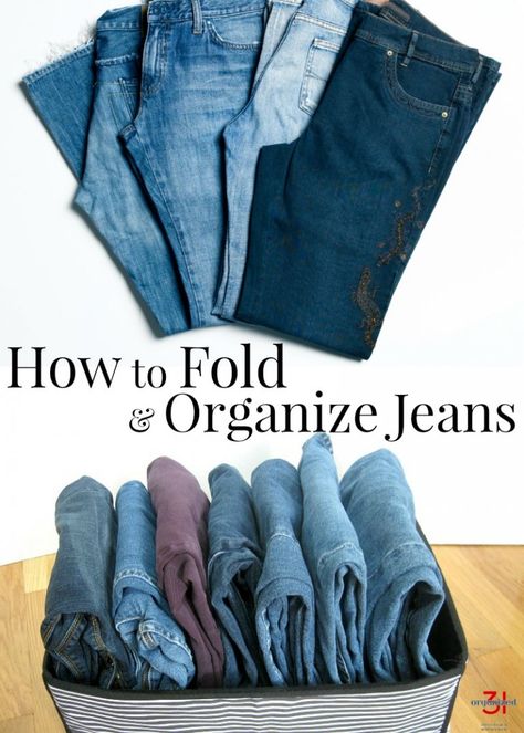 Learning how to neatly fold and organize jeans like a professional saves space & makes your closet look neater. The best way to fold jeans and fold pants. #organization #organizing #organized #closetstorage #organzingtips” width= Best Way To Fold Jeans, Organize Jeans, Fold Pants, How To Fold Jeans, Jean Organization, How To Fold Pants, Pants Organization, Folding Jeans, Clothes Cabinet