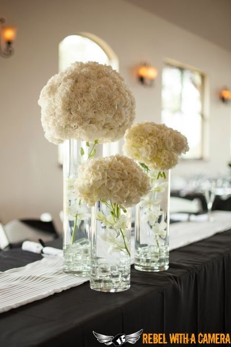 Appetizer For Wedding, Wedding Centerpieces White, Wedding Centerpieces Flowers, Hydrangea Centerpiece Wedding, White Hydrangea Centerpieces, Hydrangea Centerpieces, Ball Ideas, Hydrangea Centerpiece, White Hydrangeas