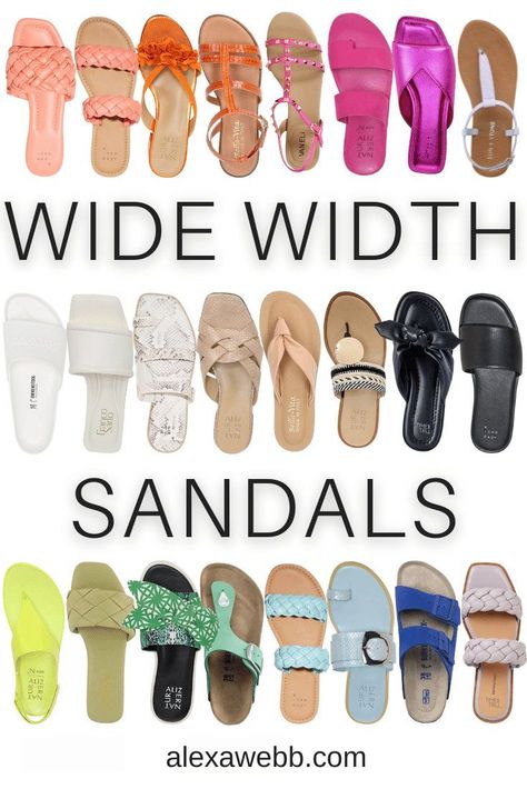 Wide Width Flat Sandals for Women in Neutrals and Colors - A curated collection of wide width sandals by Alexa Webb Womens Shoes Wide Width Flats, Wide Foot Sandals, Wide Feet Sandals, Sandals For Wide Feet For Women, Summer Non-slip Flat Sport Sandals, Summer Flat Footbed Sandals With Buckle, Spring Flat Non-slip Sandals, Comfortable Non-slip Solid Color Sandals, Wide Width Shoes For Women