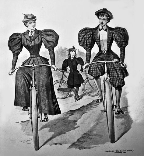 1890s Bicycle, Biking Outfits, Victorian Sleeves, Camping Attire, Gilded Age Fashion, Blue Stockings, Cycling Posters, Bike Drawing, 1890s Fashion