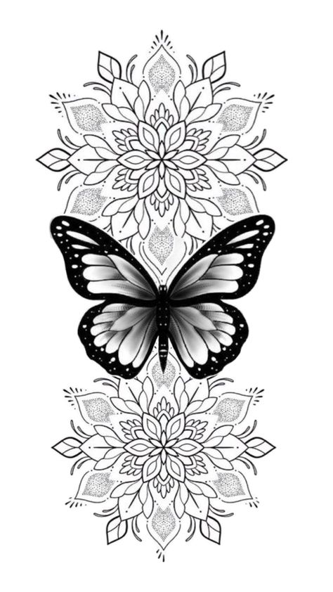 Butterflies tattoo design Butterfly Mandala Tattoo, Butterfly Tattoo Cover Up, Butterflies Tattoo, Mandala Flower Tattoos, Bookish Tattoos, Butterfly Mandala, Floral Tattoo Sleeve, Spine Tattoos For Women, Butterfly Tattoo Designs