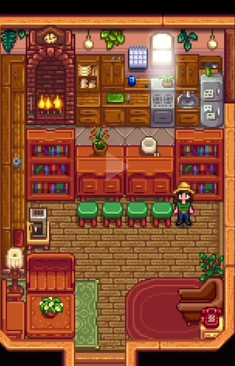 Stardew Kitchen Ideas, Room Ideas Stardew Valley, Stardew Valley Kitchen Design No Mods, Stardew Valley Southern Room Design, Stardew Valley House Interior Simple, Stardew Decoration Ideas, Stardew Valley Room Decor, Stardew Valley Kitchen Ideas, Stardew Farm Decoration