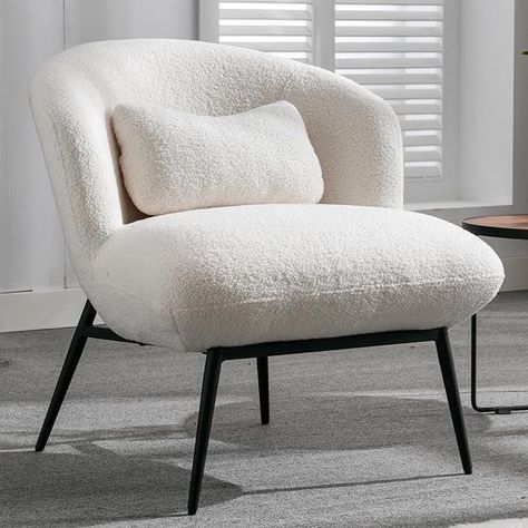 Amazon.com: DUOMAY Modern Accent Chair, Sherpa Upholstered Leisure Chair Boucle Single Sofa Chair Lounge Chair with Lumbar Pillow Metal Legs Slipper Chair for Living Room Bedroom Office, White : Home & Kitchen Comfy Reading, Cute Living Room, Chair Lounge, Chair For Living Room, Relaxing Chair, Fabric Accent Chair, Cozy Chair, White Upholstery, Single Sofa Chair