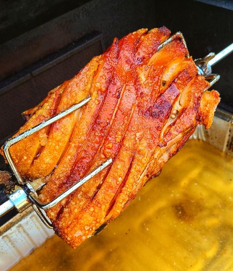 Crispy Rotisserie Pork Belly | KALOFAGAS | GREEK FOOD & BEYOND Rotisserie Turkey, Bbq Rotisserie, Greek Gyros, Pork Belly Recipes, Crispy Pork Belly, Vegetable Platter, Crispy Pork, Greek Food, Grilled Vegetables