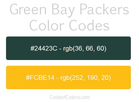 Green Bay Packers Team Color Codes Rgb Color Palette, Green Bay Packers Colors, Nfl Team Colors, Packers Logo, Rgb Color Codes, Green Bay Packers Logo, Color Mixing Chart, Palette Design, Color Codes