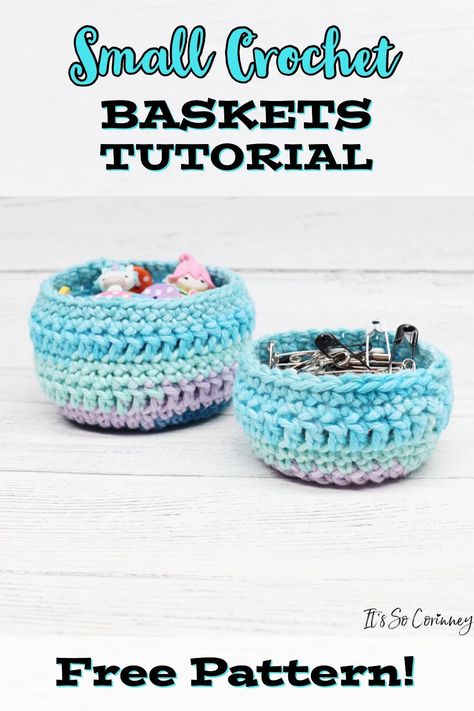 Crochet Storage Pattern, Easy Small Crochet, Small Crochet Basket, Easy Crochet Basket Pattern, Crochet Basket Tutorial, Crochet Scrubbies, Cute Storage, Crochet Storage Baskets, Crochet Basket Pattern Free