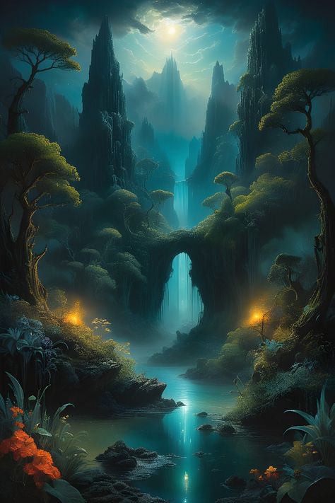 Dark Fantasy Landscape Ai genereted  by DasAbra High Fantasy Landscape, Jungle City Fantasy Art, Fantasy Background Landscape, Dark Fantasy Landscape, Fantasy Forest Landscape, Fantasy Landscape Art, Fantasy Background, Fantasy Forest, Forest Landscape