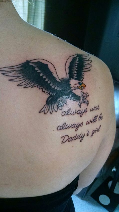 Memorial tattoo for my father. Eagle Memorial Tattoo For Women, Small Eagle Tattoo Woman, Eagle Memorial Tattoo, Tattoo For Father Who Passed, Eagle Tattoo For Women, A Snake Tattoo, Rip Tattoos For Dad, Eagle Tattoo Designs, Snake Tattoo Ideas