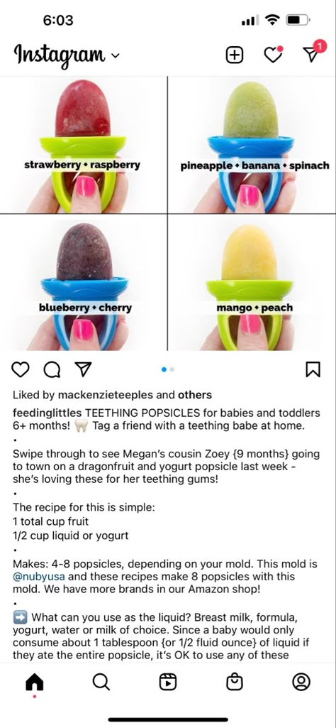 Fresh Food Feeder Ideas Baby, Breastmilk Popsicle Teething, Teething Popsicles Baby, Breast Milk Popsicles For Teething, Teething Popsicles, Baby Food Popsicles, Stage 1 Baby Food Recipes, Baby Bullet Recipes, Breastmilk Uses