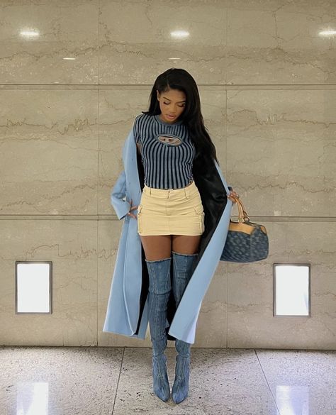 muse on Twitter: "… " Denim Boots, Miniskirt Outfits, Looks Street Style, Outfits Spring, Streetwear Fashion Women, Baddie Outfits Casual, Fall Fashion Outfits, Lookbook Outfits