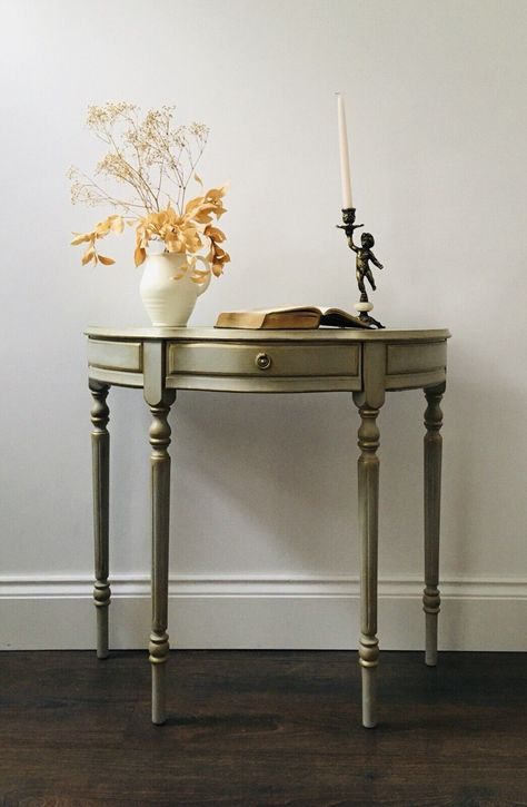 Gustavian Decor, Grey Chalk Paint, Half Moon Table, Half Moon Console Table, Pembroke Table, Moon Table, Entry Room, Gray Chalk Paint, Entrance Table