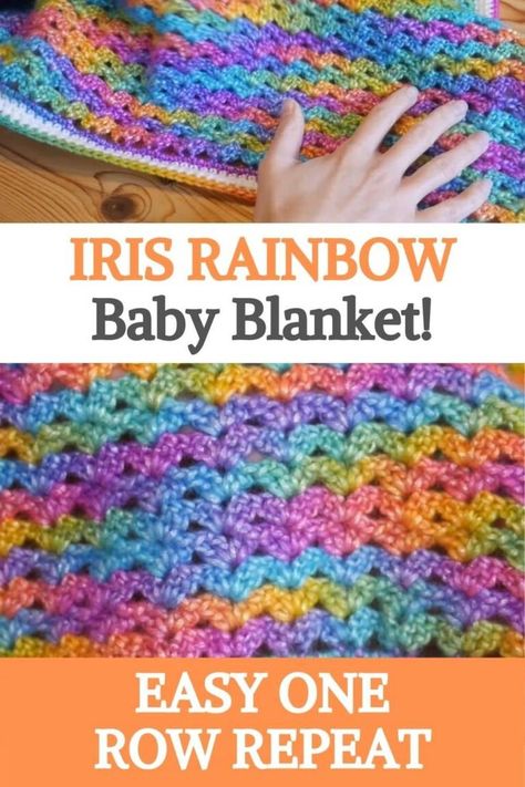 Quick and easy this Rainbow crochet blanket pattern is ideal for a cozy.… | Crochet baby blanket free pattern, Crochet blanket rainbow, Rainbow crochet blanket baby 2 Row Repeat Crochet Patterns, Rainbow Yarn Crochet Ideas, Free Crochet Patterns To Print, Easy Crochet Baby Blanket Free Pattern, Rainbow Crochet Blanket Pattern, Rainbow Crochet Blanket, Blossom Crochet, Crochet Blanket Rainbow, Rainbow Baby Blanket