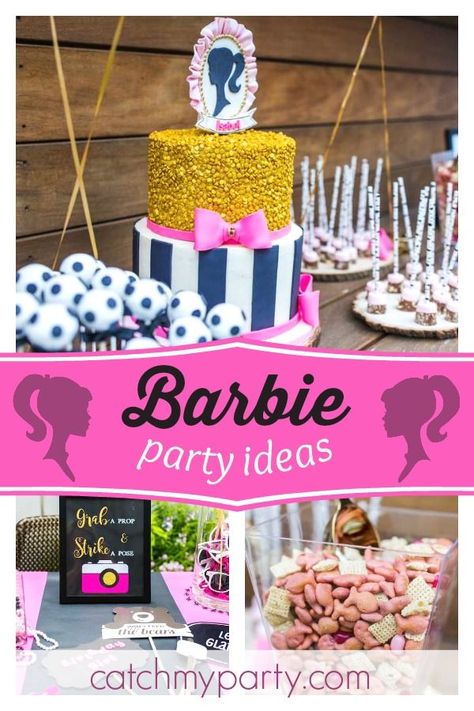 Don't miss this stylish Barbie Glamping birthday party! The birthday cake is stunning! See more party ideas and share yours at CatchMyParty.com #catchmyparty #partyideas #barbiebirthdayparty #glampingbirthdayparty #barbieglampingbirthdayparty #girlbirthdayparty Barbie Camping Birthday Party, Barbie Party Games Activities, Barbie Party Ideas, Barbie Bday, Pink Dessert Tables, Glamping Birthday Party, Glamping Birthday, Birthday Barbie, Girl Parties