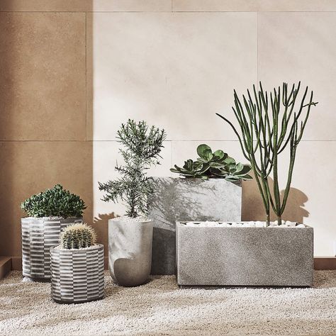 Stone Grey Planter Set | CB2 Modern Outdoor Planters, Outside Planters, Modern Planters Outdoor, Gray Planter, Modern Outdoor Patio, Railing Planters, Patio Planters, Indoor Outdoor Planter, Raised Planter