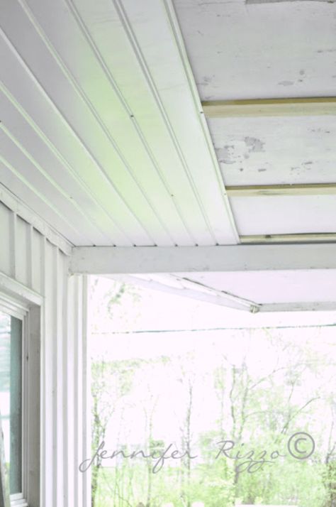 Covered Porch Ceiling Ideas Farmhouse, Beadboard Porch Ceiling, Big Bluestem, Patio Ceiling Ideas, Lanai Ideas, Oak House, Porch Ceiling, Building A Porch, Beadboard Ceiling