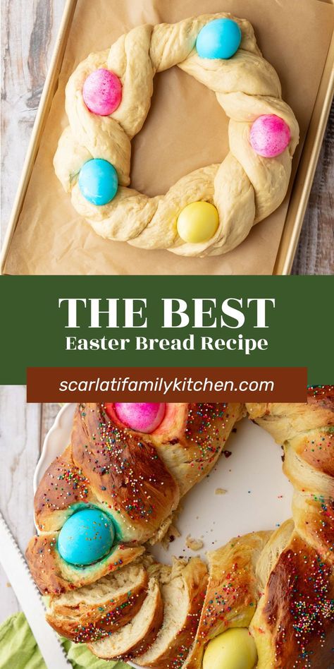 Italian Easter bread, or pane di pasqua, is a family tradition that I’m excited to share with you! A rich, sweet brioche-like bread is braided with colored eggs tucked in the center. It may be a labor of love, but it’s absolutely worth the effort! Sweet Bread Recipe, Easter Bread Recipe, Italian Easter Bread, Italian Easter, Colored Eggs, Easter Bread, Bread Recipes Sweet, Easter Season, Family Recipe