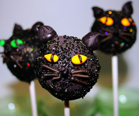 Black Cat Themed Food, Black Cat Dessert Ideas, Black Cat Cake Pops, Black Cat Cake Halloween, Black Cat Cookies Halloween, Animal Themed Food, Flower Cafe, Cake Pop Tutorial, Halloween Cake Pops