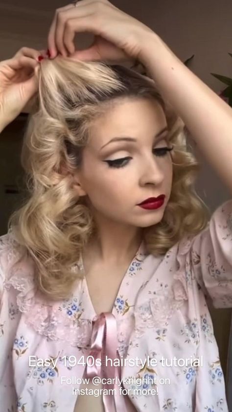 Easy 1940s Hairstyles, Rollers Long Hair, Pin Up Hairstyles, 40s Mode, 40s Hairstyles, Sponge Rollers, Vintage Hairstyles Tutorial, 50s Hairstyles, 1940s Hairstyles