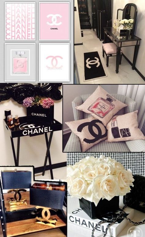 Room Ideas Chanel, Airbnb Hacks, Chanel Decoration, Chanel Inspired Room, Chanel Bedding, Makeup Room Ideas, Chanel Bedroom, Chanel Room, Chanel Decor