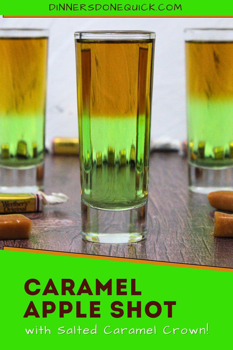 My Caramel Apple Shot combines the smooth richness of Crown Royal Salted Caramel with the tart bite of sour apple schnapps, creating a flavor experience that's perfect for fall parties or holiday toasts. With a delicious blend of flavors and alcohol layers, this shot is sure to be a crowd-pleaser. It's the ideal drink for cozy autumn nights, Halloween parties, or any occasion where you want a fun, flavorful shot to impress your guests! #CaramelAppleShot #FallCocktails #CrownRoyal #PartyShots Holiday Shots Thanksgiving, Salted Caramel Shots, Cocktails With Salted Caramel Crown Royal, Carmel Vodka Recipes, Sweet Shots Alcohol, Carmel Vodka Mixed Drinks, Best Tasting Shots, Drinks Made With Crown Royal Salted Caramel, Butter Ripple Schnapps Shots