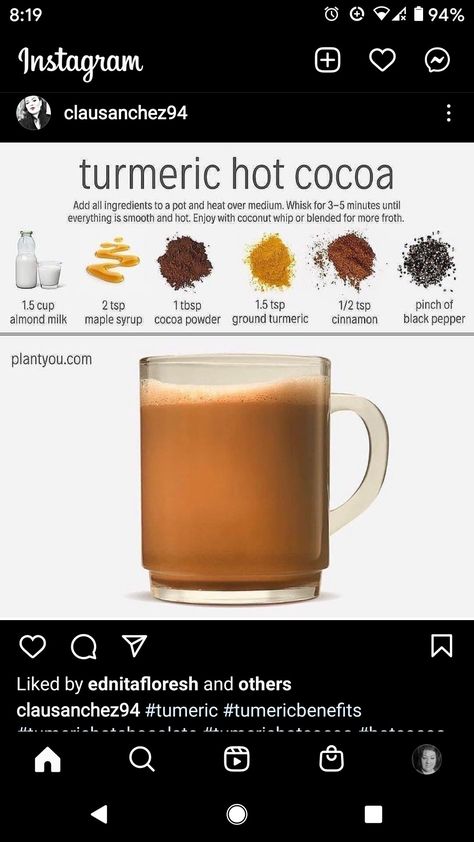 Turmeric Hot Cocoa, Tumeric Hot Cocoa, Turmeric Black Pepper, Coffee Ideas, Tasty Vegetarian Recipes, Ground Turmeric, Organic Health, Tea Recipes, Coffee Recipes