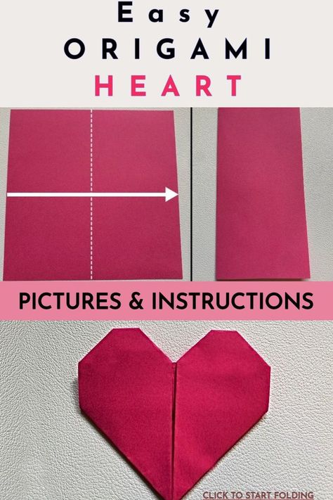 Learn how to make an easy origami heart. This can be made in just a few minutes and is a fun craft for kids! How To Fold Heart Paper, Folding A Paper Heart, Things To Fold With Paper, Fold Paper Into Heart, Heart Folded Paper, How To Fold A Note Into A Heart, How To Fold A Paper Heart, How To Fold Paper Into A Heart, Origami Hearts Easy