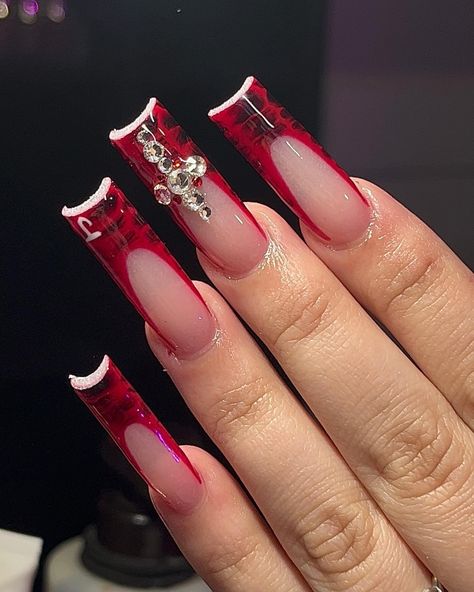 24 Trending Red and Black Nails You'll Love Red A D Black Nails, Red Baddie Nails Acrylic, Black And Red Nail Designs, Black And Red Nails, Red Bottom Nails, Red And Black Nails, Black Marble Nails, Black Ombre Nails, Red And Gold Nails