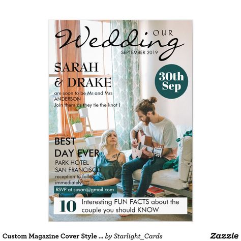 Custom Magazine Cover Style Photo Wedding Invitation Wedding Magazine Cover, Custom Magazine, Picture Invitations, Wedding Announcements Photos, Wedding Invitations With Pictures, Event Invitations, Wedding Invitation Envelopes, Photo Wedding Invitations, Beach Wedding Invitations