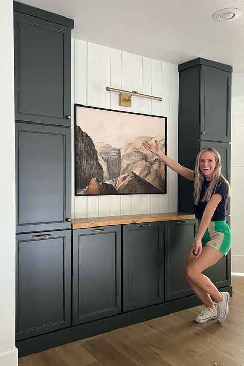 I've been working on this project for awhile now and I am so excited to share my how to guide: hallway cabinet storage reveal. Angela Rose Home, Dining Room Built Ins, Dining Room Built In, Angela Rose, Built In Buffet, Unfinished Cabinets, Hallway Cabinet, Dining Room Cabinet, Built In Cabinet