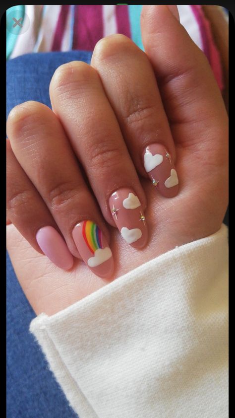 Rainbow Cloud Nails, Cloud Nails, Pride Nails, Rainbow Star, Rainbow Cloud, Rainbow Nails, Star Nails, Nails Inspiration, Cute Nails