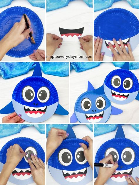 Paper Plate Shark Craft, Paper Plate Shark, Shark Craft, Save The Sharks, Paper Plate Craft, Summer Art Projects, Paper Bag Puppets, Name Crafts, Kids Daycare