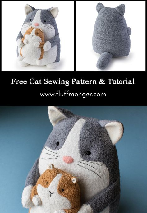 Free Cat Sewing Pattern and Tutorial by Fluffmonger—PDF Cat and Guinea Pig sewing pattern, cat free sewing pattern Cat Stuffie Sewing Pattern, Cat Stuffy Pattern Sewing, Cat Plushie Sewing Pattern, Cat Pattern Free Sewing, Free Cat Patterns To Sew, Cat Plushie Pattern, Pig Sewing Pattern, Cat Sewing Pattern, Cat Sewing