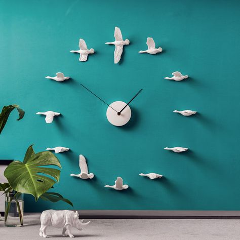 PRICES MAY VARY. SIMPLE, YET PERFECT: At Haoshi, we believe in the beauty of simplicity. Our Migrant bird wall clock, meticulously crafted with exquisite details, draws inspiration from nature's tranquility. Instead of traditional numerals, our clock features a graceful flock of white Migrant birds. Each bird, embodying the spirit of freedom, adventure, and continual progress, adds a touch of charm and a sense of boundless creativity to any wall. EASY ASSEMBLY, ADJUSTABLE SIZE: Enjoy a seamless Bird Movement, Wall Clock Design Modern, Unique Living Room Decor, Wall Decor Luxury, Bird Clock, Large Clocks, Artistic Wall Decor, Unique Living Room, Unusual Clocks