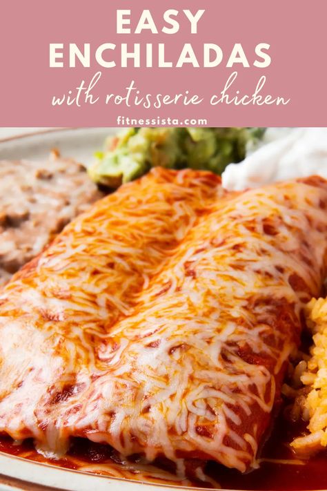 Easy Enchiladas with Rotisserie Chicken Enchiladas With Rotisserie Chicken, Simple Enchiladas, Recipe With Rotisserie Chicken, Rotisserie Chicken Enchiladas, Easy Enchilada Recipe, Easy Chicken Enchilada Recipe, Mexican Comfort Food, Weekend Meal Prep, Recipes Using Rotisserie Chicken