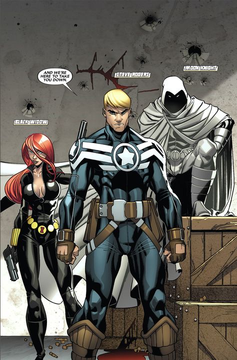 Black Widow, Steve Rogers , and Moon Knight Avengers Black Widow, Secret Avengers, Marvel Multiverse, Book Reference, Marvel Knights, Marvel Artwork, Avengers Comics, Arte Dc Comics, Marvel Comic Character