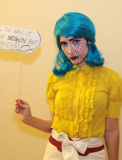 Lichtenstein Costume, Party Makeup Ideas, Pop Art Costume, Halloween 2010, Famous Artworks, Secret Party, Cartoon Costumes, Casual Party Outfit, Halloween 2013