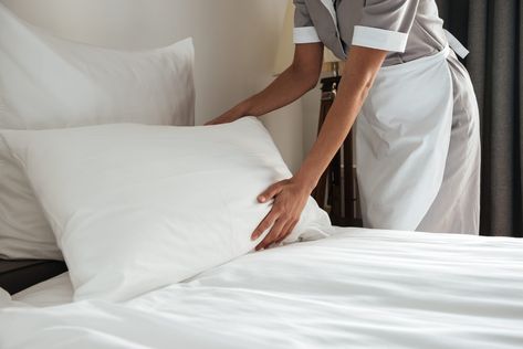 Hotel Housekeeping, Dirty Room, Hotel Supplies, White Queen, Hotel Stay, Room Planning, Cotton Pillow, How To Make Bed, Rental Property