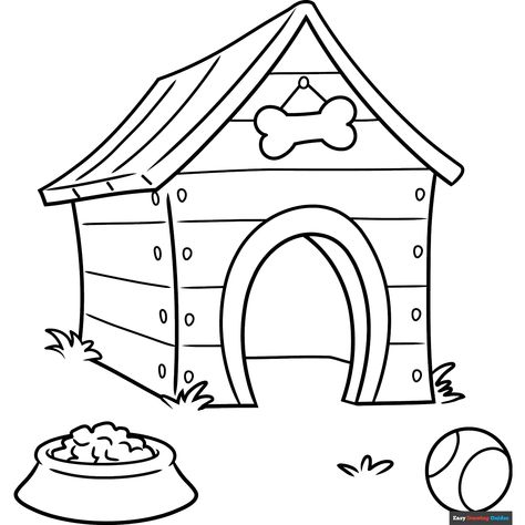 Free Dog House Coloring Page for Kids Dog House Drawing, House Coloring Pages For Kids, House Drawing For Kids, House Coloring Pages, Printable House, Minnie Mouse Drawing, Dog Coloring Book, Printable Dog, Mouse Drawing