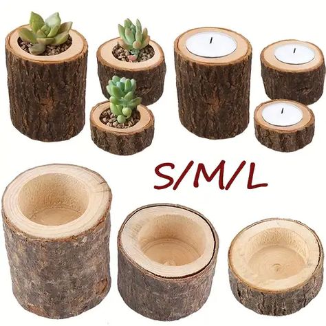 Tree Stump Candle Holder, Wooden Tea Light Holder, Romantic Candle Light Dinner, Electronic Candles, Standing Candle Holders, Wooden Candle Sticks, Mini Succulents, Dinner Decoration, Wooden Candle Holders