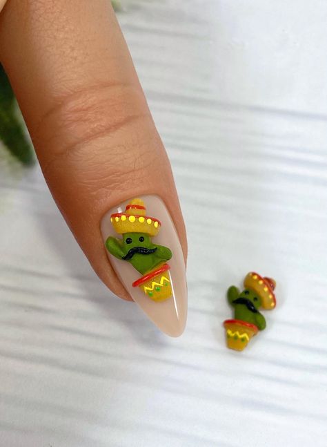 Add a touch of elegance to your nails with our handmade nail art charms,Each designed with a C curve for a perfect fit.  For the best adhesion, we recommend using acrylic to securely attach the charms to your nails. Mexico Nail Ideas, Tequila Nails, Cactus Nail Art, Cactus Nails, Mexico Nails, Corn Nails, Mexican Nails, Mexican Cactus, Western Nails