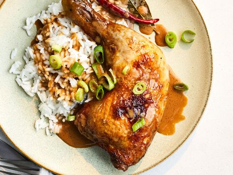 Chicken Adobo Recipe, Braised Chicken Thighs, Chicken Adobo, Adobo Recipe, Adobo Chicken, Coconut Chicken, Braised Chicken, Baked Chicken Thighs, Chicken And Rice