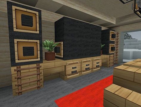 tv+speaker counter Minecraft Home Interior, Minecraft House Ideas Interior, Minecraft Room Designs, Minecraft House Interior Ideas, Minecraft Home, Minecraft Living Room, Interior Design Minecraft, Minecraft House Decorations, Minecraft House Interior