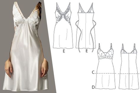 Silk Slip Dress Sewing Pattern, Dress Patterns Free Plus Size, Night Dress Pattern Free Sewing, Silk Nightgown Sewing Pattern, Dress Slip Pattern, Dress Patterns Free Silk, Free Nightgown Patterns For Women Silk, Plunge Dress Pattern, Night Gown Pattern Free