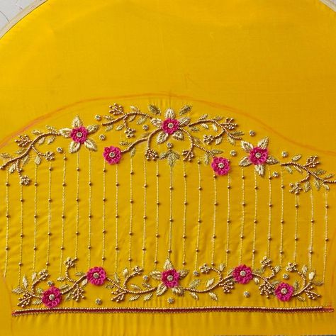 Zardosi Blouse Designs Hand Embroidery, Aari Work For Hand Design, Thread Aari Work Blouse Designs, Ring Knot Aari Work, Zardosi Blouse Designs, Aari Thread Work Blouse Designs, Only Thread Work Blouse Designs, Simple Aari Thread Work Blouse Design, Aari Work Sleeve