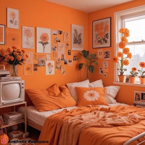 Groovy Vibes 🧡🧡🧡 #groovyroom #groovydecor #roomdecor #roomaesthetic #aestheticroom Orange Aesthetic Room, 70s Aesthetic Bedroom, 70s Room Aesthetic, 70’s Room, Groovy Room Decor, Orange Room Decor, Groovy Bedroom, Retro Aesthetic Room, Groovy Room