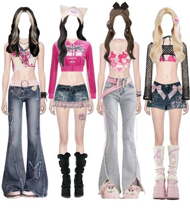 kpop group Outfit | ShopLook Kpop 4 Members Group Outfits, Kpop Idol Outfits Inspired, Kpop Girl Outfits, Kpop Outfits Inspiration, K Pop Outfits, Emily Outfits, Girl Group Outfits, Diamond Choker Set, Friends Clothing