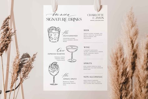 Minimalist Wedding Signature Drink Sign Template, Elegant Signature Cocktail Sign, Modern Wedding Drink Sign Printable Editable Template Signature Drinks Wedding, Signature Wedding Drinks Sign, Wedding Drink Sign, Elegant Signature, Signature Drink Sign, Cocktail Sign, Drinks Sign, Signature Cocktail Sign, Wedding Signature Drinks